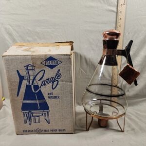 Antique Inland Copper/Glass Coffee Carafe Warmer Mid Century New In Box